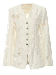 Beaded Mottled Hollow Out Jacquard Blazer