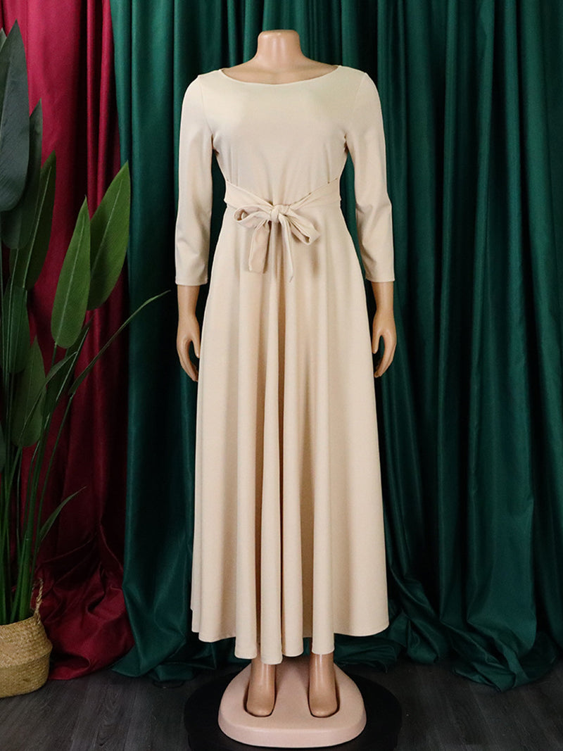 Elegant Round Neck Bandage Casual A Line Dress