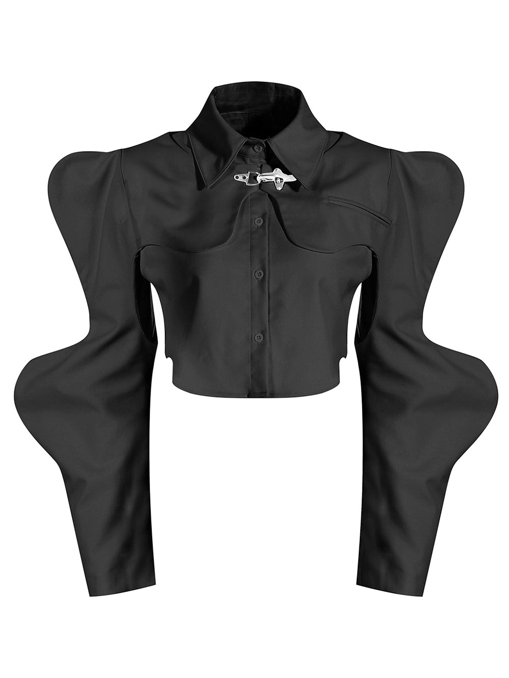 Wavy Sleeve Shrug Button Down Collared Vest Two Piece