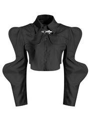 Wavy Sleeve Shrug Button Down Collared Vest Two Piece