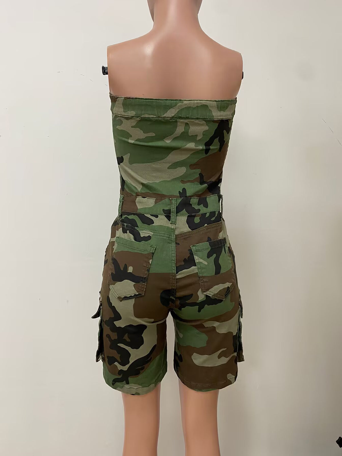 Sexy Strapless Camo Cargo Romper
