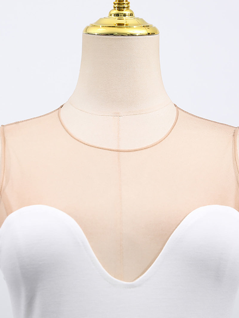 Sexy Round collar Tulle Bodysuit