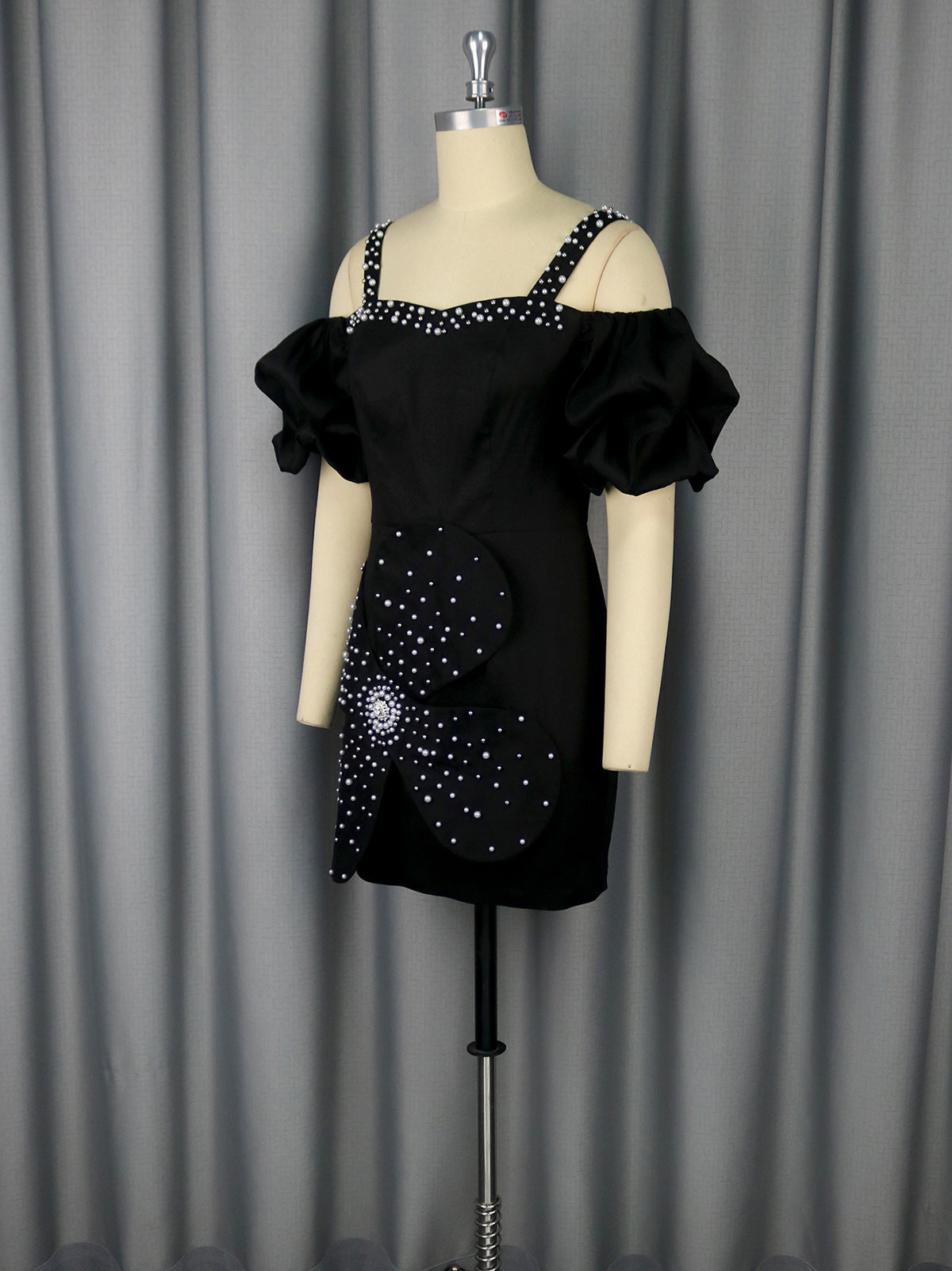 Sexy Off Shoulder Rhinestone Spaghetti Strap Mini Dress