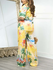 Casual Print Button-down Shirt And Pant Set