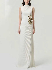 Floral Applique Mock Neck Maxi Dress-boutique