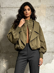 Layered Stand Collar Balloon Sleeve Jacket-boutique