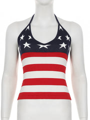 Casual Print Halter Crop Vest