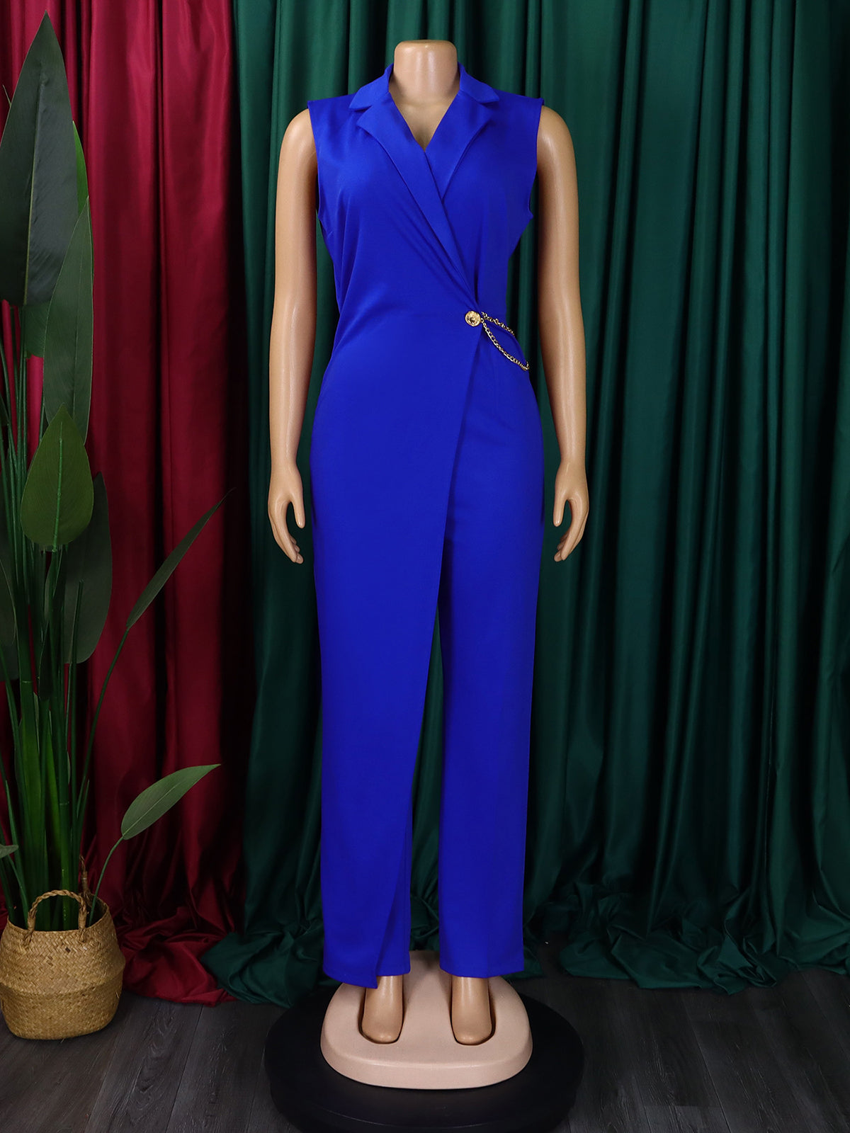 Elegant Lapel Sleeveless Asymmetry Slim Jumpsuit