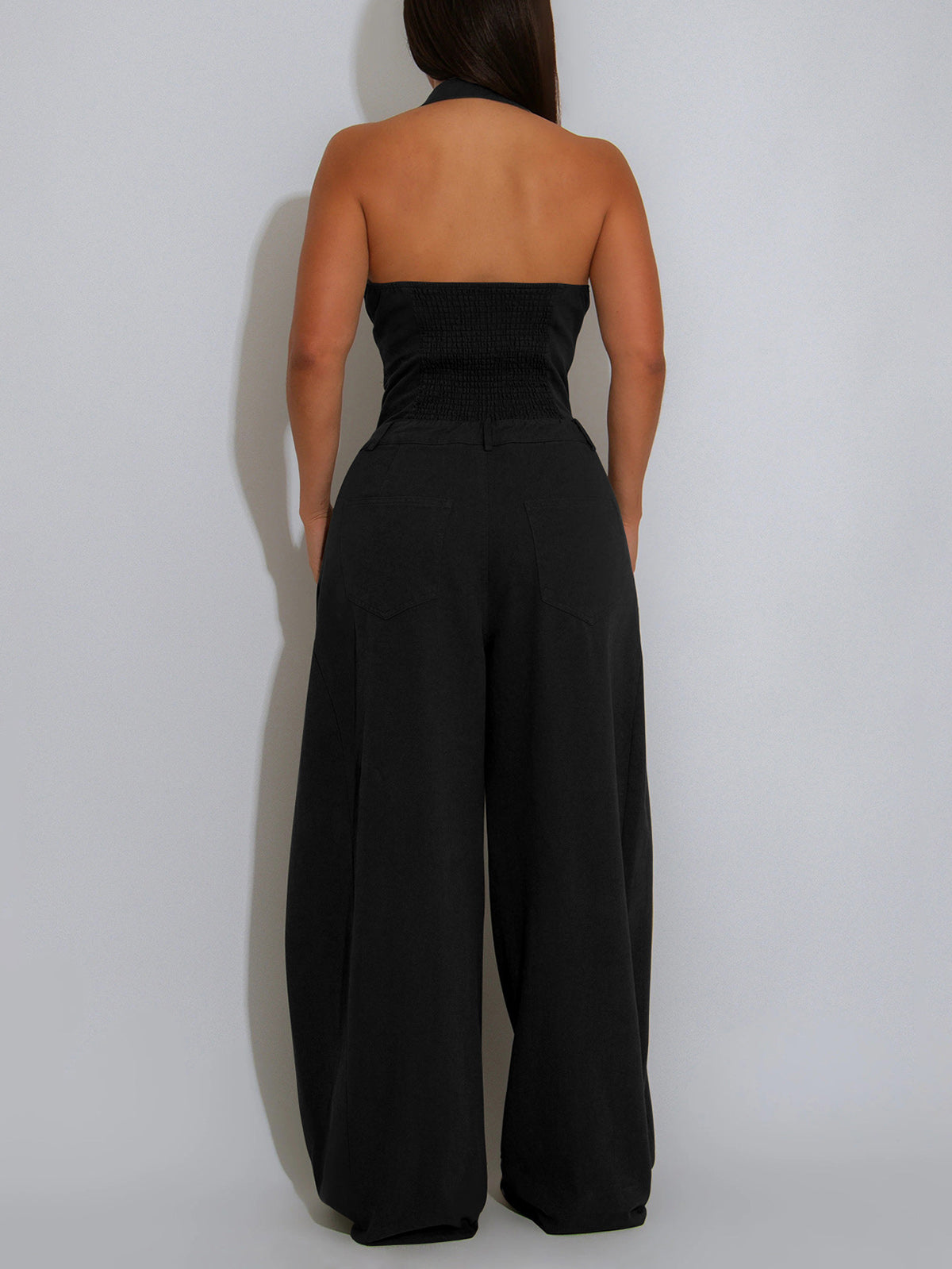 Fashion Halter Backless Slim Wide Leg Jumpsuit