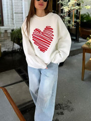 Plain Heart Line Round Neck Casual Sweatshirt