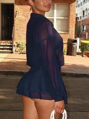 Fashion Sheer Mesh Ruffle Mini Dress