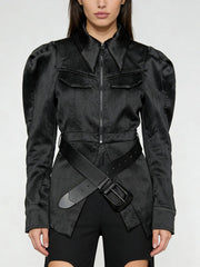 Fashion Long Sleeve Zipper Lapel Jacket