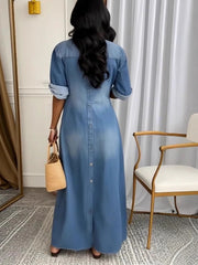 Washed Denim Patchwork Shirt Dress