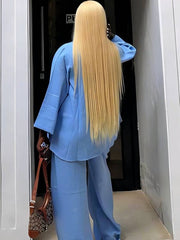 Plus Size Shirt and Wide Leg Pants Set