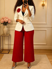 Blazer and Pleated Wide Leg Pants Set