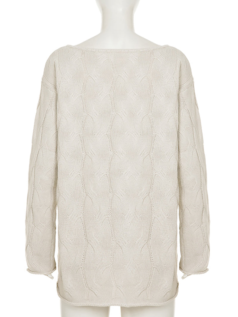 Fashion V Neck Loose Chunky Cable Knit Sweater