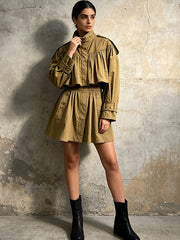 Ruched High Neck Trench Jacket-boutique