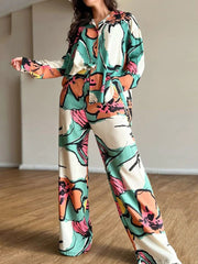 Print Shirt Wide leg Pants Set