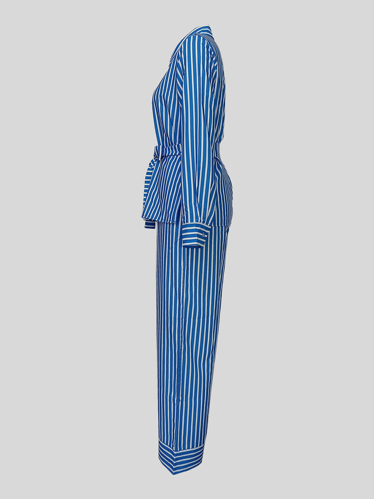 Street Casual Stripe Print Shirt Trousers Set