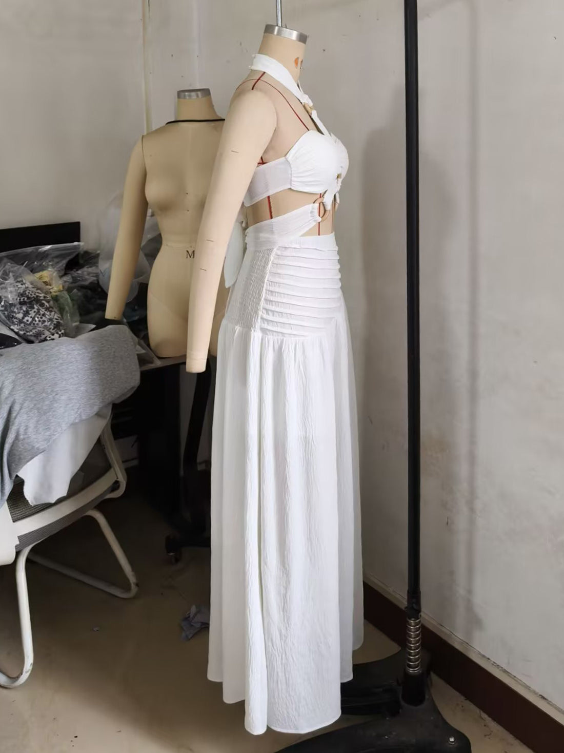 Sexy Backless Bandage Halter Tops and Maxi Skirt Set