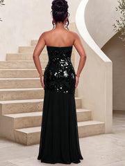 Strapless Sequin Bodice Maxi Dress