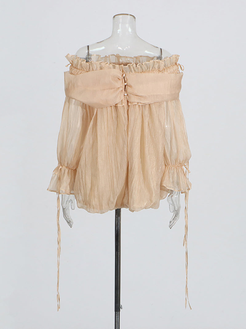 Fashion Off Shoulder Mesh Ruffle Tops