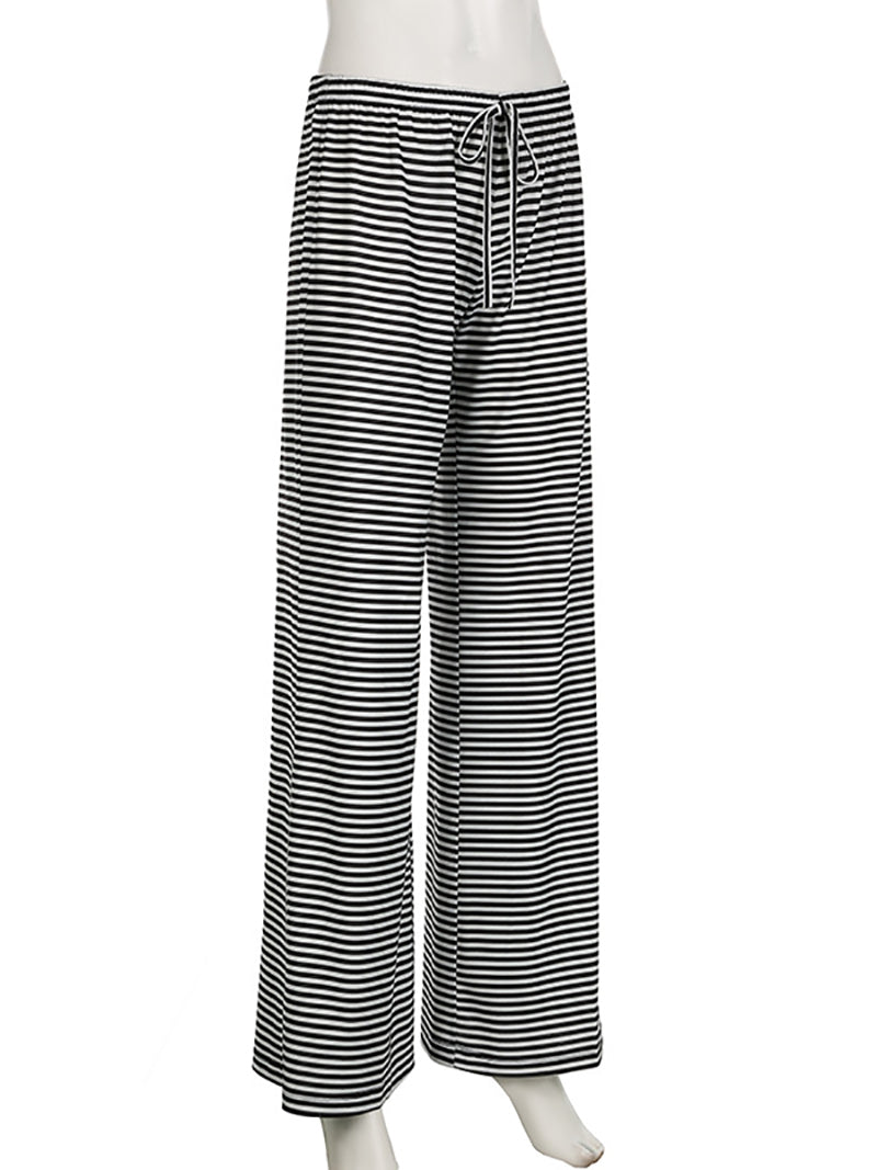 Loose Casual Drawstring Striped Straight Pants