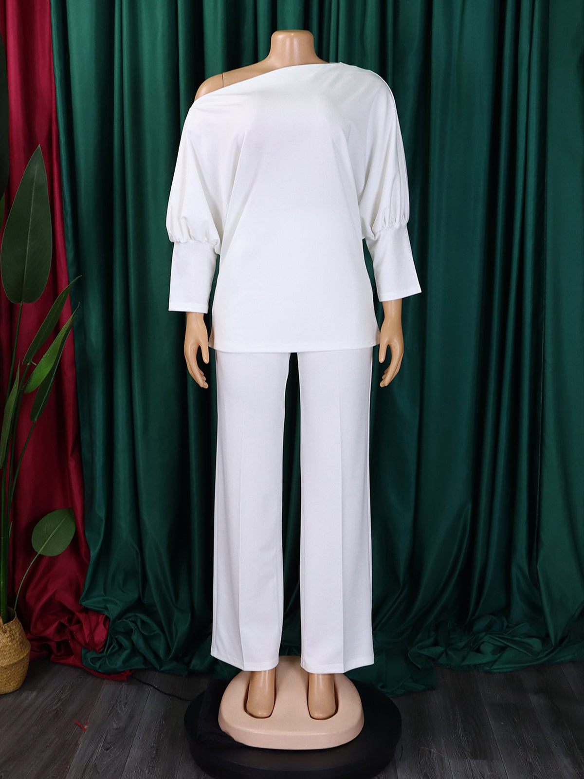 Casual Oblique Neck Loose Top Wide Leg Pants Set