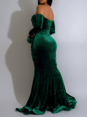 Elegant Off Shoulder Velvet Split Evening Dress