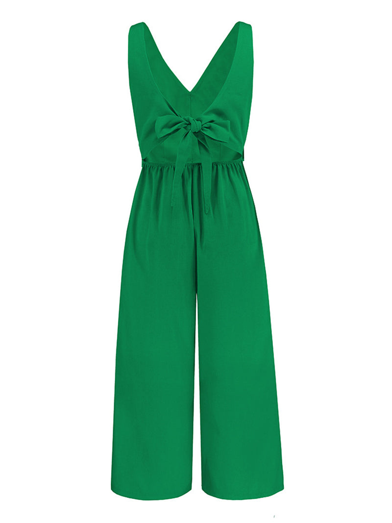 Casual V Neck Slim Jumpsuit