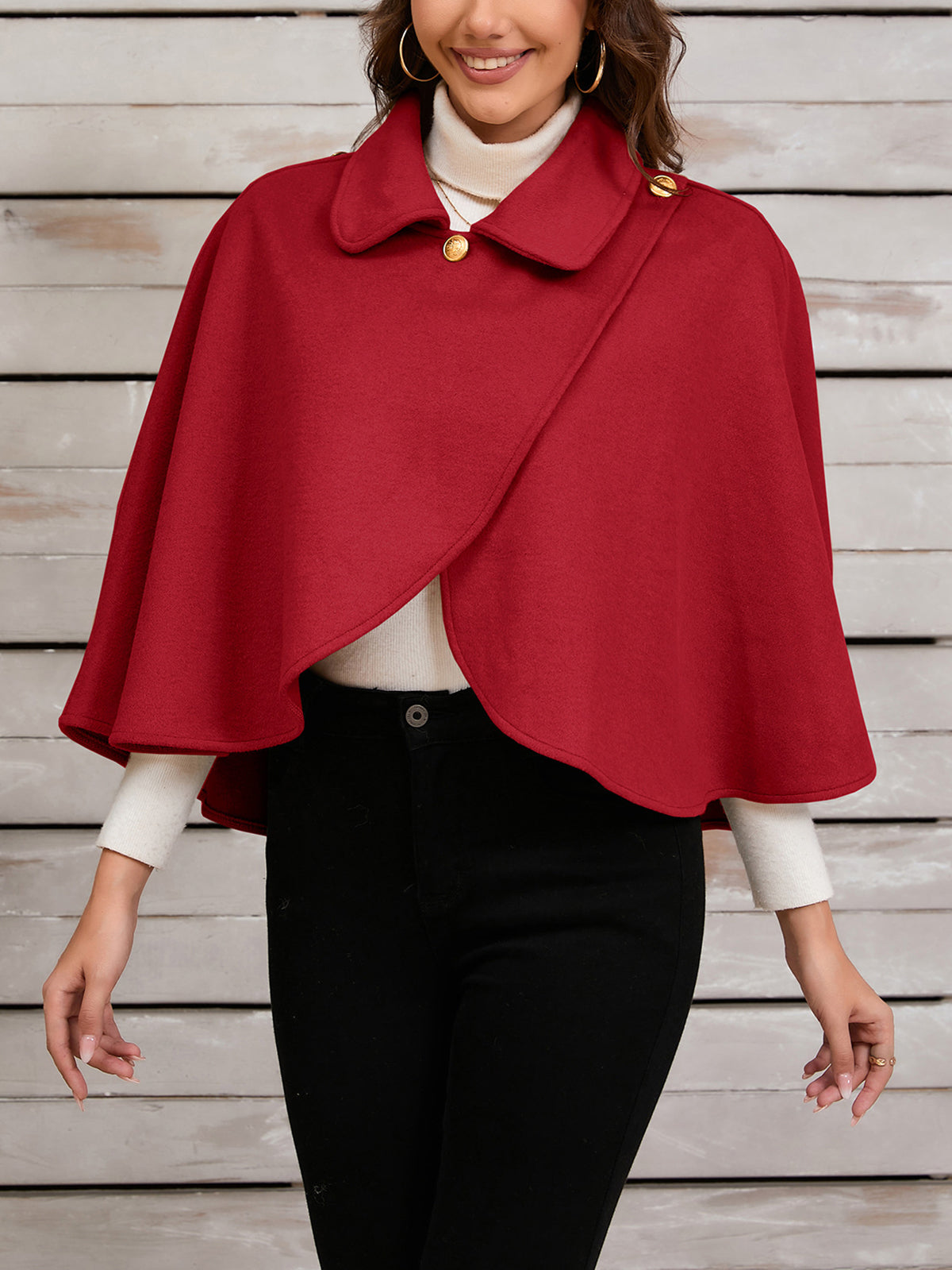 Ponchos Shoulder Clasp Short Cape Coat