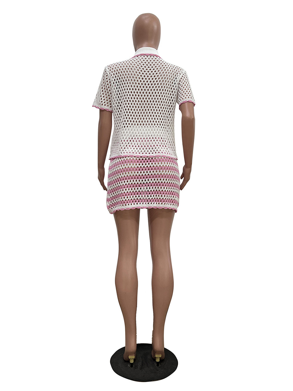 Casual Stripe Turn-down Collar Skirt Two Pieces Set