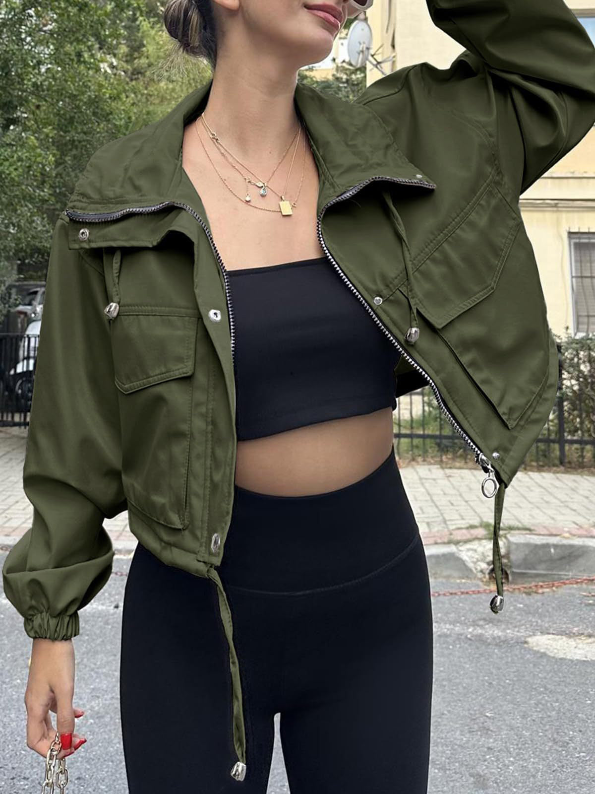 Fashion Zipper Cropped Jacket Trench Coat