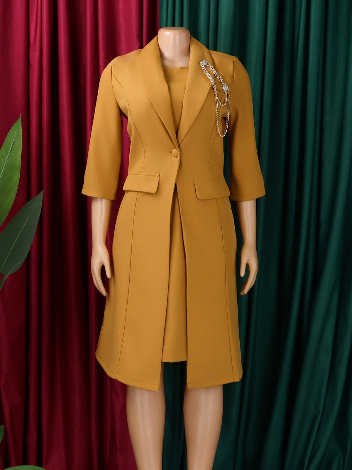 Elegant Office Blazer And Dress Two Piece Sets