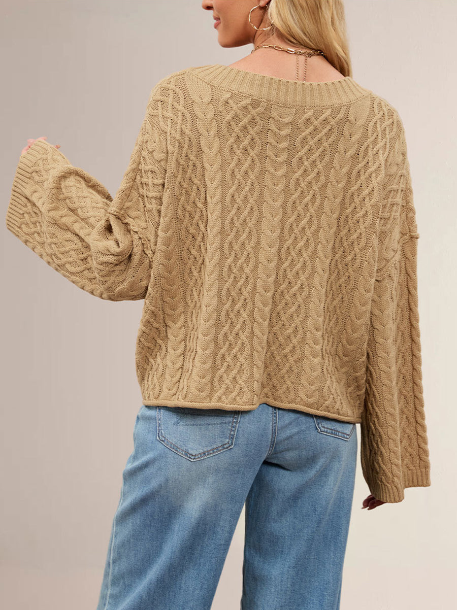 Casual Textured Cable Knit Button Up Cardigan