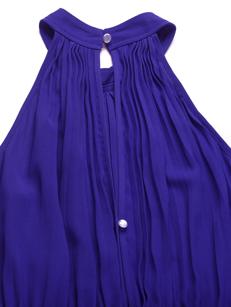 Fashion Sleeveless Slim Wide Leg Pleated Jumpsuit