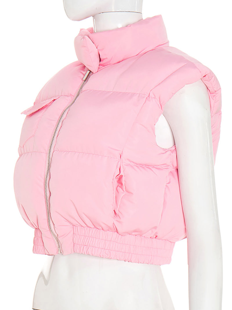 Fashion Zipper Sleeveless Puffer Jacket