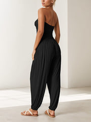 Casual Strapless Slim Pleat Pants Harem Jumpsuit