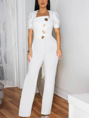 Elegant Large Button Embellishment Fitted Jumpsuit