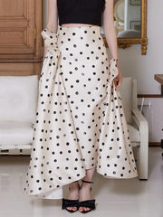 Elegant Polka Dot Print Ruffles High Waist Long Skirt