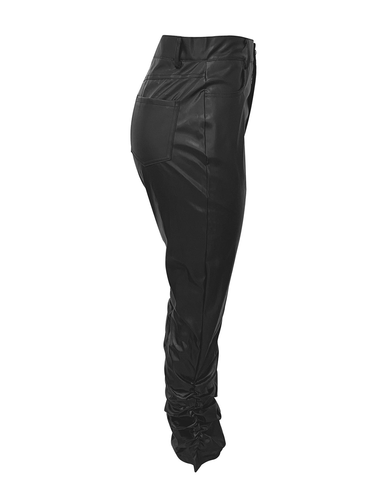 Streetwear Mid Waist Ruched PU Leather Stacked Pants