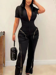 Fashion Cargo Pants Zipper Pocket Jumpsuit