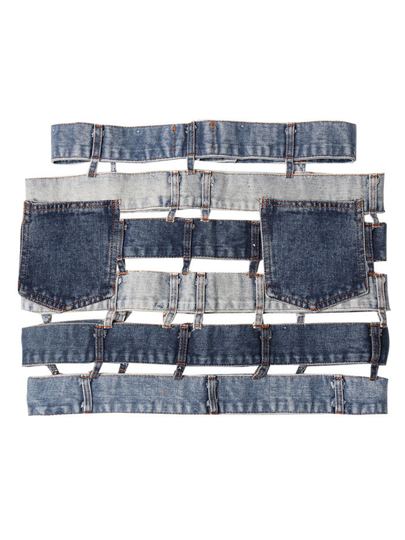Personalized Patchwork Denim Package Hip Skirt