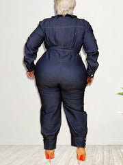 Plus Size Casual Bandage Denim Jumpsuit
