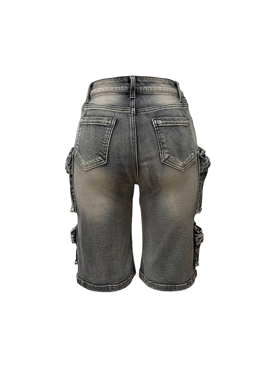 Casual High Wais Knee Length Denim Shorts