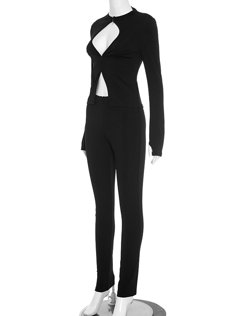 Fashion Casual Hollow Out Top Tight Pants Sets