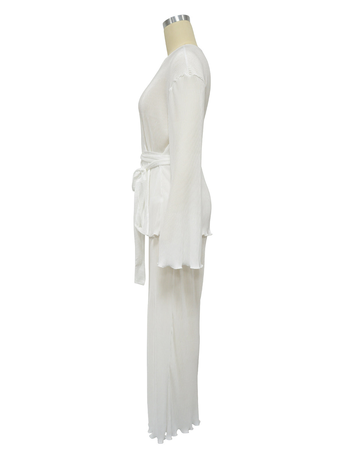 V-Neck Lace-up Pleated Top Loose Pants Casual Set