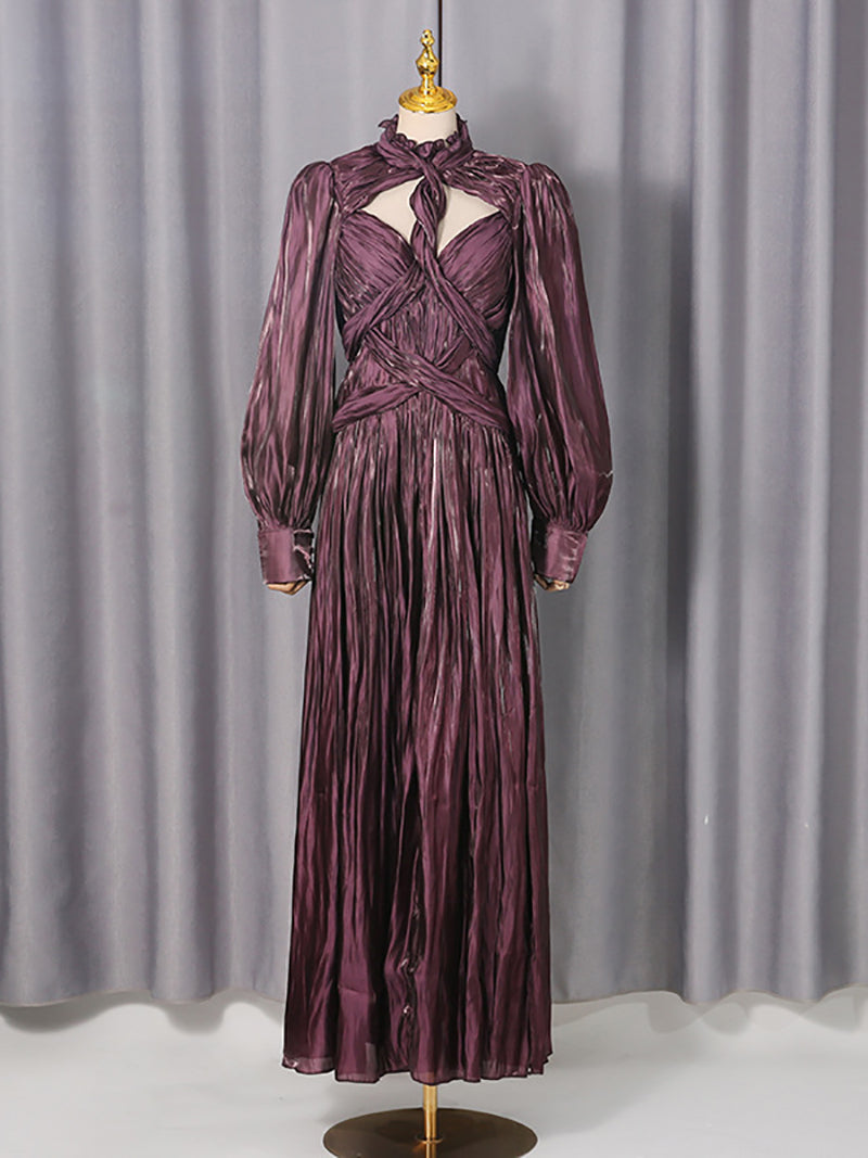 Boutique Hollow Out Cinched Waist Maxi Dress