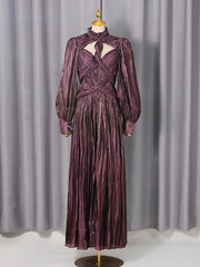 Boutique Hollow Out Cinched Waist Maxi Dress