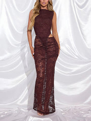 Elegance Sleeveless Lace Bodysuit Long Skirt Sets